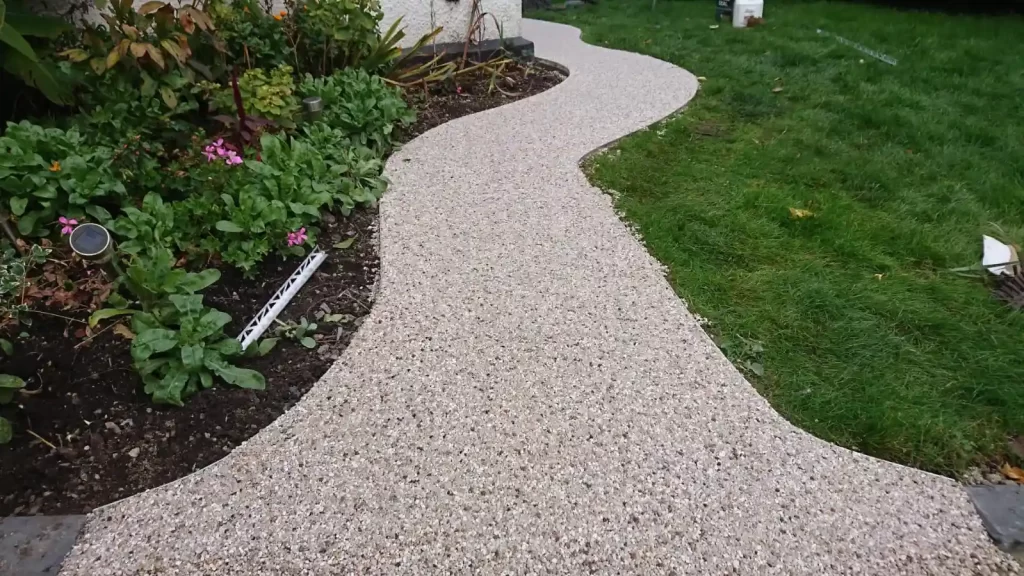 Wavy resin-bound garden path